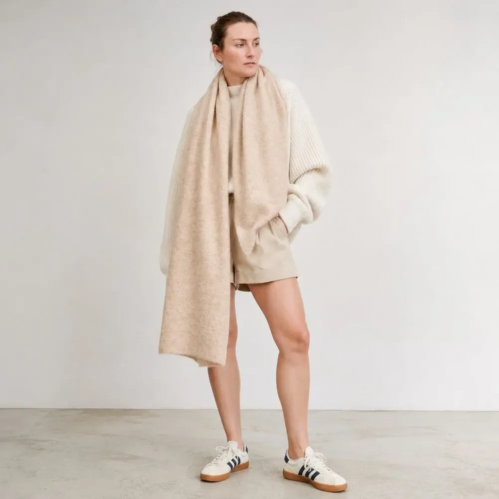 Vince Beige Brushed Alpaca Merino Blend Scarf One Size